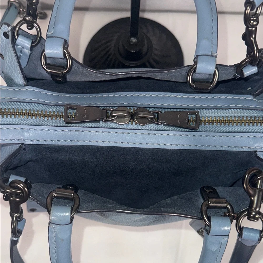 Coach Rogue Light Blue Pebbled Leather Satchel with crossbody strap - Picture 6 of 10